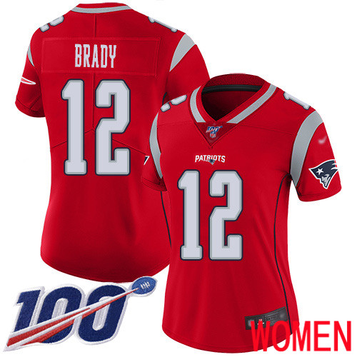 New England Patriots Football #12 100th Season Inverted Legend Limited Red Women Tom Brady NFL Jersey->new england patriots->NFL Jersey